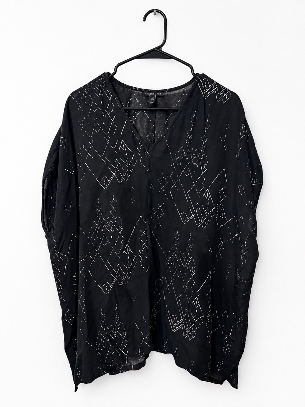 Eileen Fisher Black Geometric V-Neck Tunic